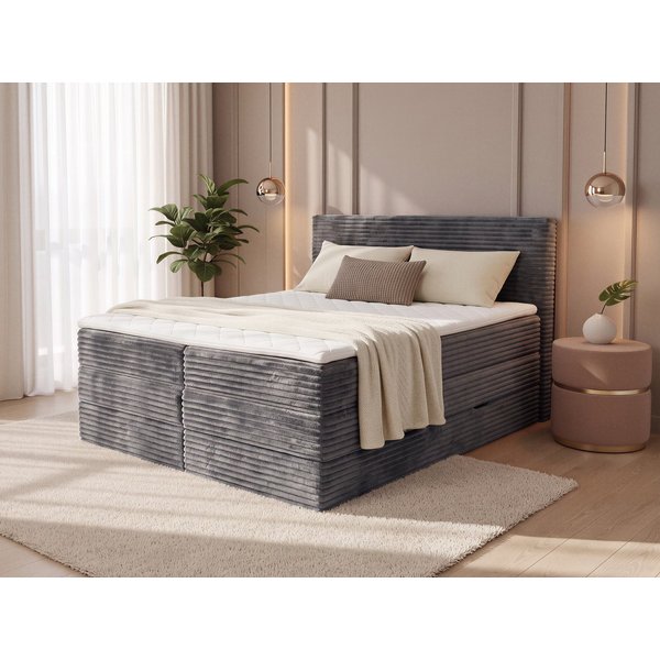 Sofnet Boxspringbett Mollo XL (2x Bettkästen, Bonellfederkern- und Taschenfederkernmatratze, Topper), Polsterbett, Doppelbett, Cord Bezug, mit Kopfteil, 140/160