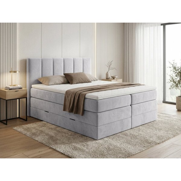 Sofnet Boxspringbett Star XL (2x Bettkästen, Bonellfederkern- und Taschenfederkernmatratze, Topper), Polsterbett, Doppelbett, Velours, mit Kopfteil, 140/160/180