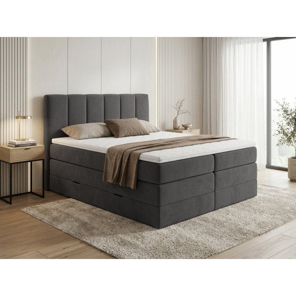 Sofnet Boxspringbett Star XL (2x Bettkästen, Bonellfederkern- und Taschenfederkernmatratze, Topper), Polsterbett, Doppelbett, Velours, mit Kopfteil, 140/160/180