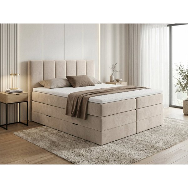 Sofnet Boxspringbett Star XL (2x Bettkästen, Bonellfederkern- und Taschenfederkernmatratze, Topper), Polsterbett, Doppelbett, Velours, mit Kopfteil, 140/160/180