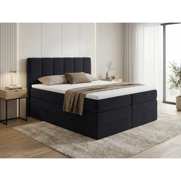 Sofnet Boxspringbett Star XL (2x Bettkästen, Bonellfederkern- und Taschenfederkernmatratze, Topper), Polsterbett, Doppelbett, Velours, mit Kopfteil, 140/160/180