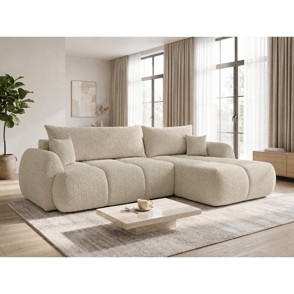 Sofnet Ecksofa Loria, mit Schlaffunktion und Bettkasten, Weiches Schlafsofa mit Wellenfeder, L-Form Couch, Bouclé