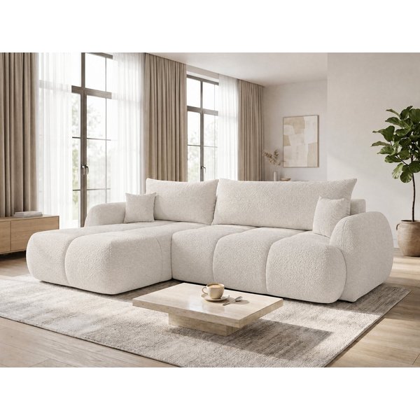 Sofnet Ecksofa Loria, mit Schlaffunktion und Bettkasten, Weiches Schlafsofa mit Wellenfeder, L-Form Couch, Bouclé