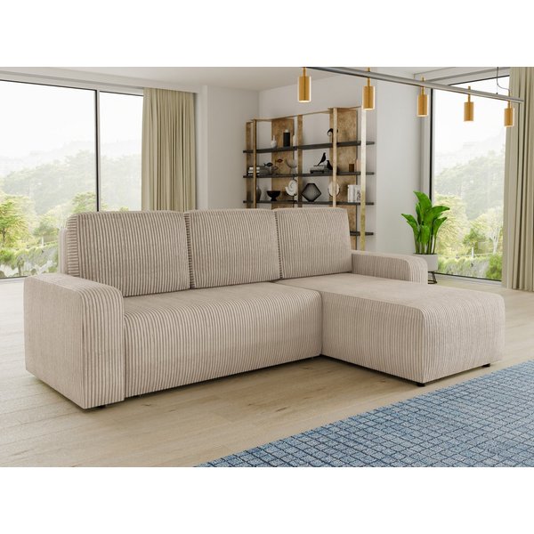 Sofnet Ecksofa Roma L, mit Schlaffunktion und Bettkasten, L-Form Couch, Cord Stoff, Schlafsofa mit Wellenfeder