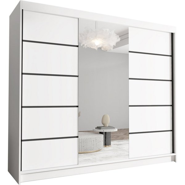 Sofnet Kleiderschrank Davos VI (mit Spiegel, Schiebetüren und Kleiderstange) Schwebetürenschrank mit 3 Türen, Schiebetürenschrank - 250x215x58 cm