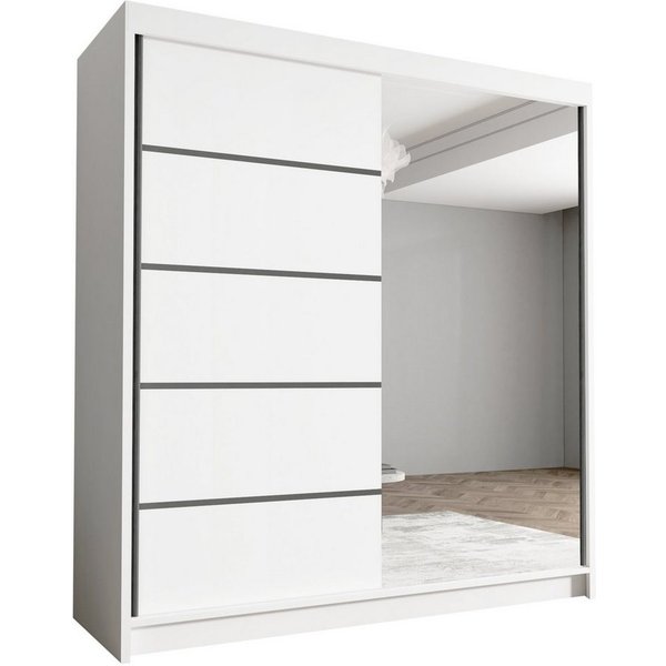 Sofnet Kleiderschrank Harry III (mit Spiegel, Schiebetüren und Kleiderstange) Schwebetürenschrank mit 2 Türen, Schiebetürenschrank - 180x215x58 cm