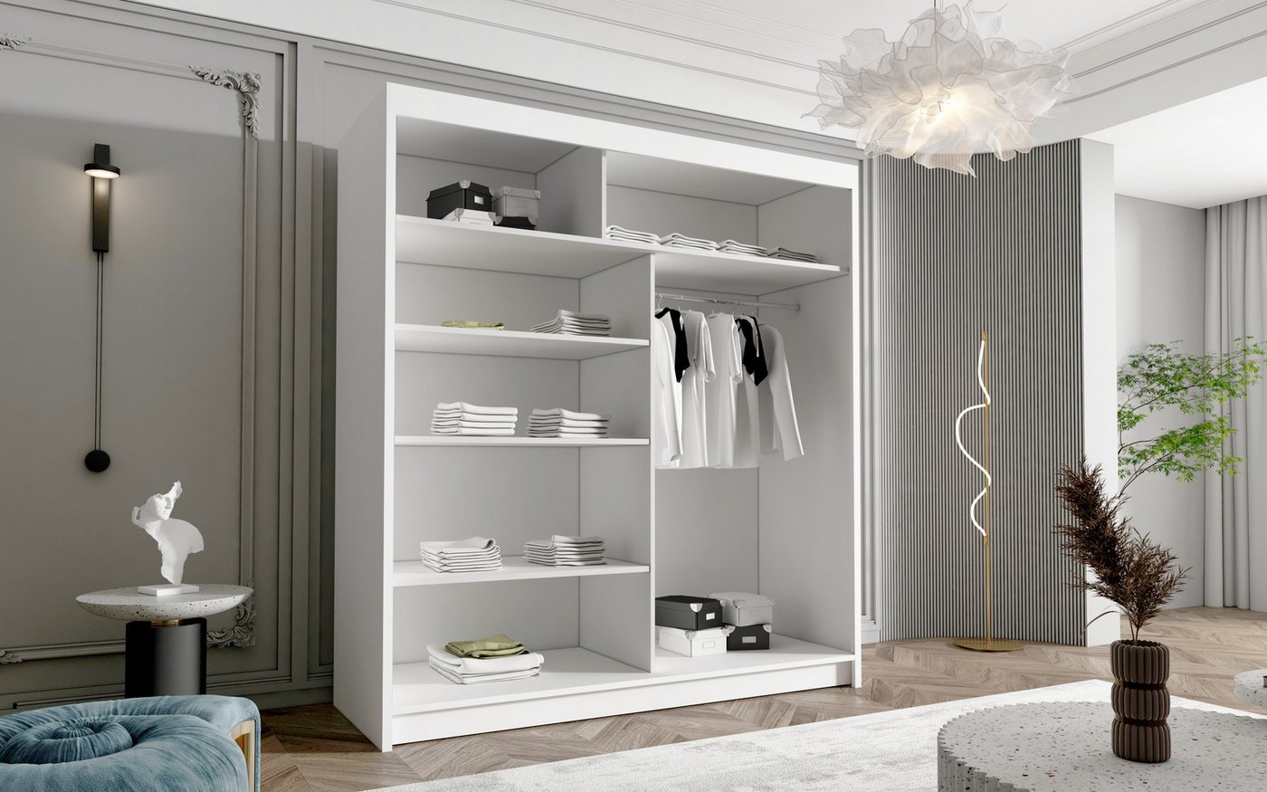 Sofnet Kleiderschrank Harry III (mit Spiegel, Schiebetüren und Kleiderstange) Schwebetürenschrank mit 2 Türen, Schiebetürenschrank - 180x215x58 cm – Bild 3 von 3