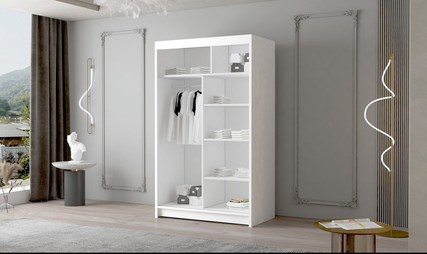 Sofnet Kleiderschrank Letto III (mit Spiegel, Schiebetüren und Kleiderstange) Schwebetürenschrank mit 2 Türen, Schiebetürenschrank - 100x200x58 cm – Bild 3 von 3