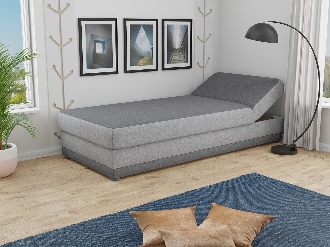 Sofnet Polsterbett Andre (mit Bettkasten und Bonell-Matratze), Einzelbett, Kinderbett, Schlafsofa - Regulierbarer Rückenlehne – Bild 2 von 5