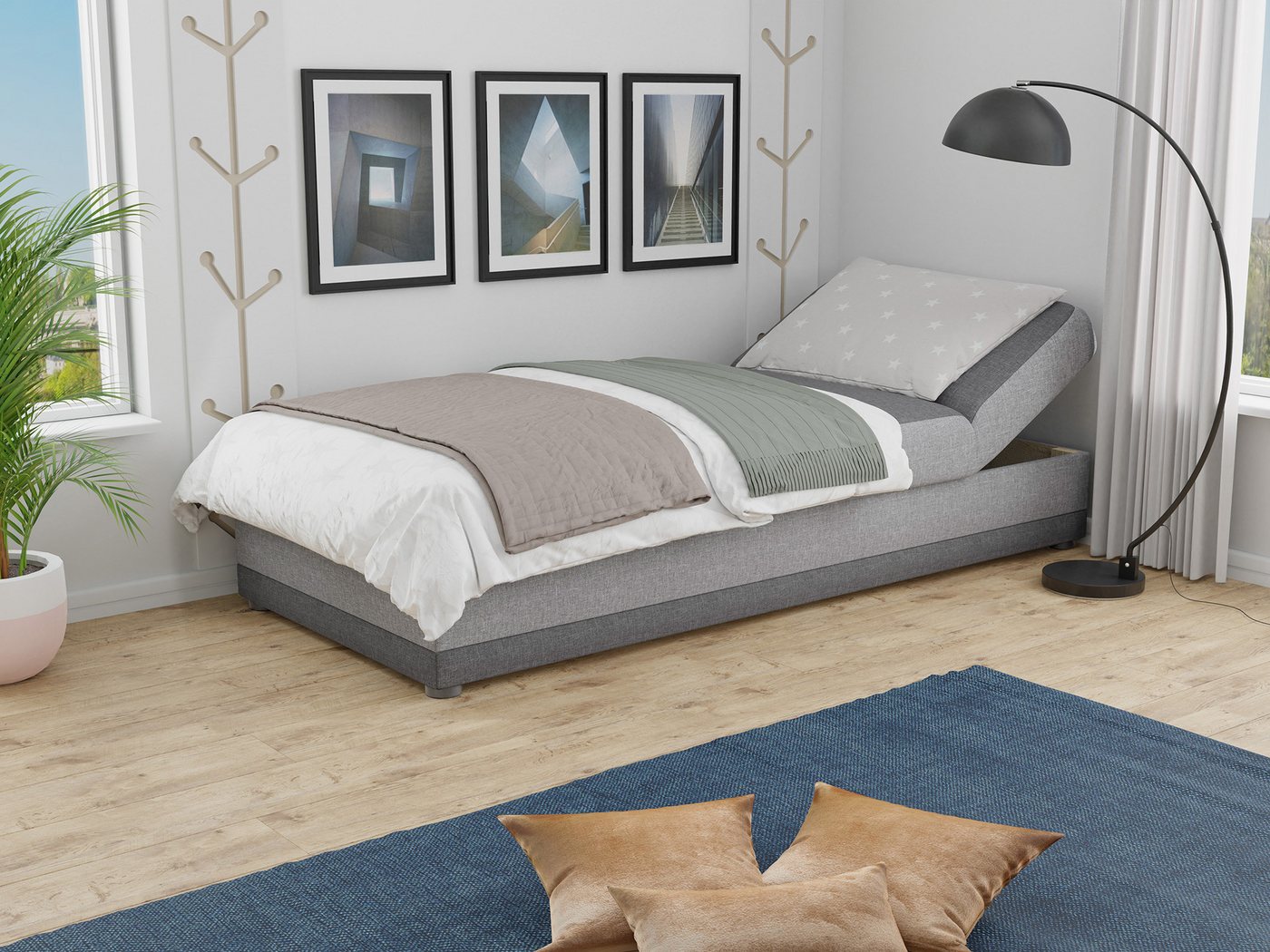 Sofnet Polsterbett Andre (mit Bettkasten und Bonell-Matratze), Einzelbett, Kinderbett, Schlafsofa - Regulierbarer Rückenlehne – Bild 3 von 5
