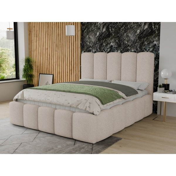 Sofnet Polsterbett Aura (mit Bettkasten und Lattenrost), Doppelbett, Bett mit Gasdruckfeder, Bouclé-Material