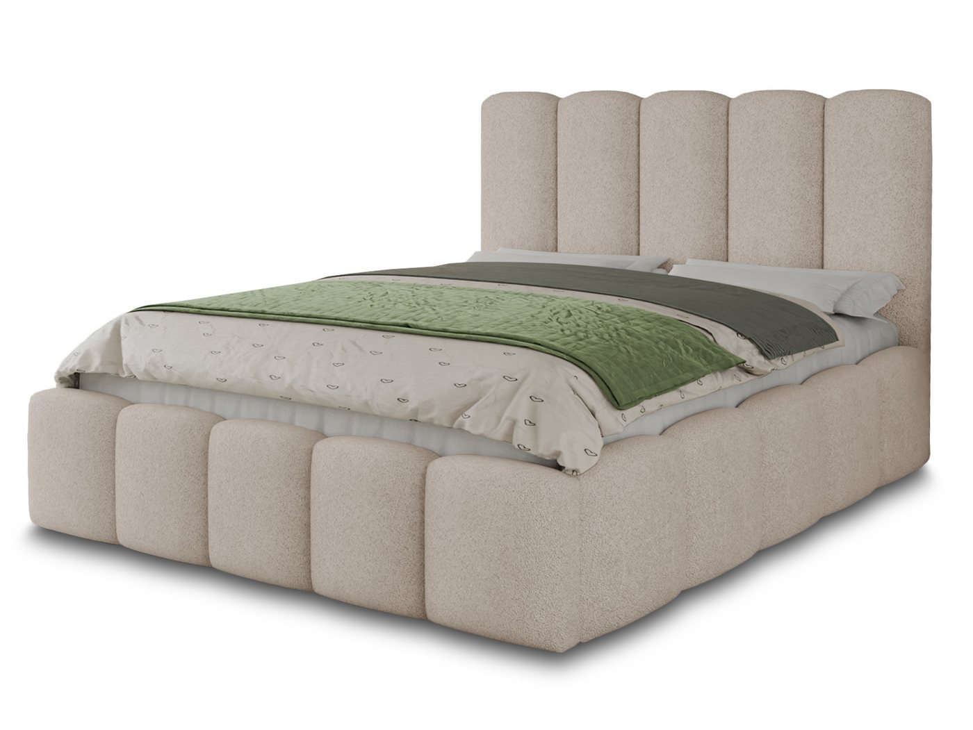 Sofnet Polsterbett Aura (mit Bettkasten und Lattenrost), Doppelbett, Bett mit Gasdruckfeder, Bouclé-Material – Bild 2 von 5