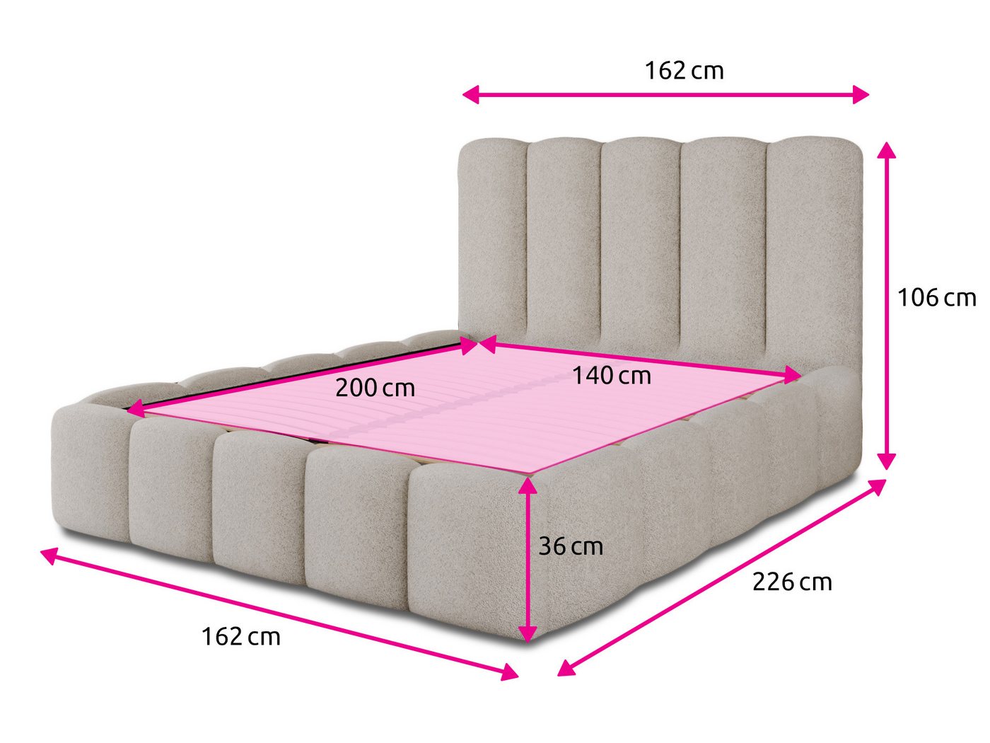 Sofnet Polsterbett Aura (mit Bettkasten und Lattenrost), Doppelbett, Bett mit Gasdruckfeder, Bouclé-Material – Bild 5 von 5