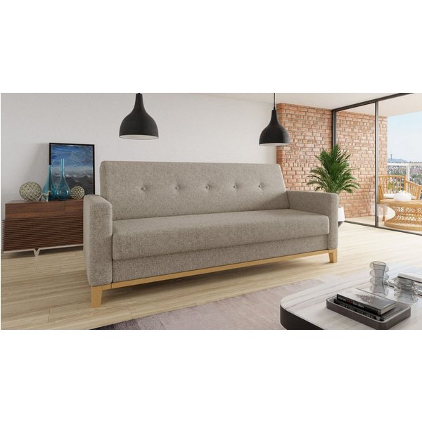 Sofnet Schlafsofa Wood, mit Schlaffunktion und Bettkasten, Bettsofa mit Holzfüße und Wellenfeder