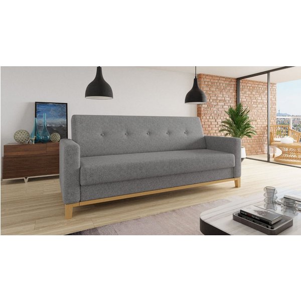 Sofnet Schlafsofa Wood, mit Schlaffunktion und Bettkasten, Bettsofa mit Holzfüße und Wellenfeder