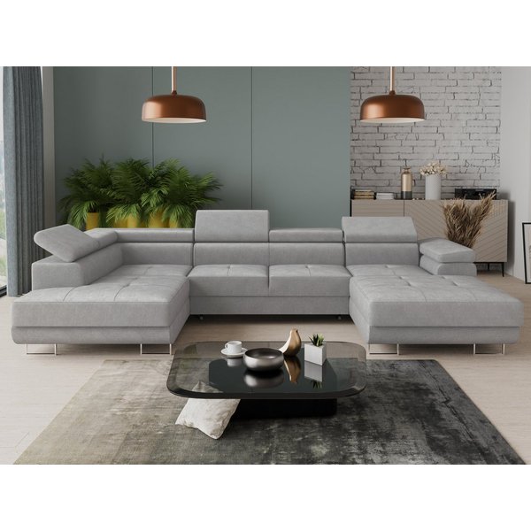 Sofnet Wohnlandschaft Caris U, mit Schlaffunktion und zwei Bettkästen, Ecksofa mit einstellbare Kopfstützen, Schlafsofa, U-form Couch