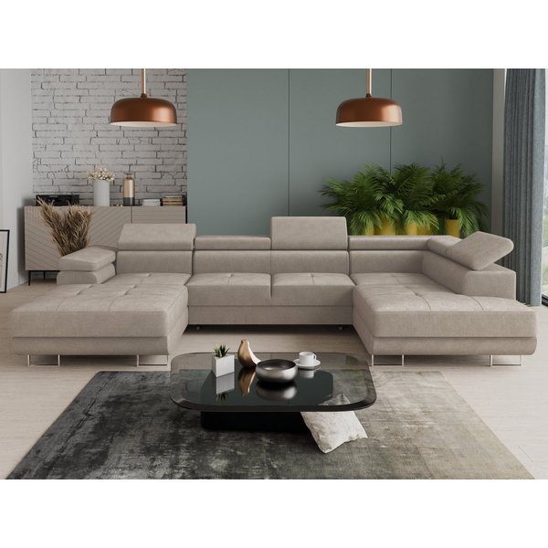 Sofnet Wohnlandschaft Caris U, mit Schlaffunktion und zwei Bettkästen, Ecksofa mit einstellbare Kopfstützen, Schlafsofa, U-form Couch