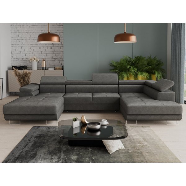 Sofnet Wohnlandschaft Caris U, mit Schlaffunktion und zwei Bettkästen, Ecksofa mit einstellbare Kopfstützen, Schlafsofa, U-form Couch