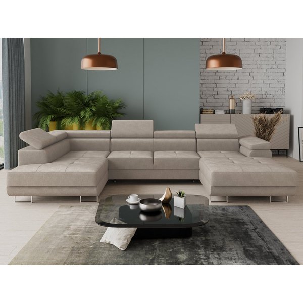 Sofnet Wohnlandschaft Caris U, mit Schlaffunktion und zwei Bettkästen, Ecksofa mit einstellbare Kopfstützen, Schlafsofa, U-form Couch