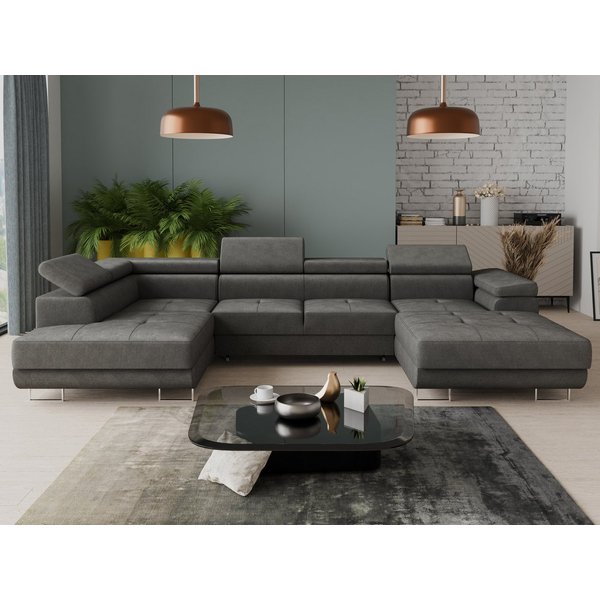 Sofnet Wohnlandschaft Caris U, mit Schlaffunktion und zwei Bettkästen, Ecksofa mit einstellbare Kopfstützen, Schlafsofa, U-form Couch