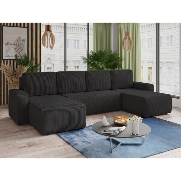 Sofnet Wohnlandschaft Roma U, mit Schlaffunktion und Bettkasten, U-Form Couch, Cord Stoff, Schlafsofa mit Wellenfeder