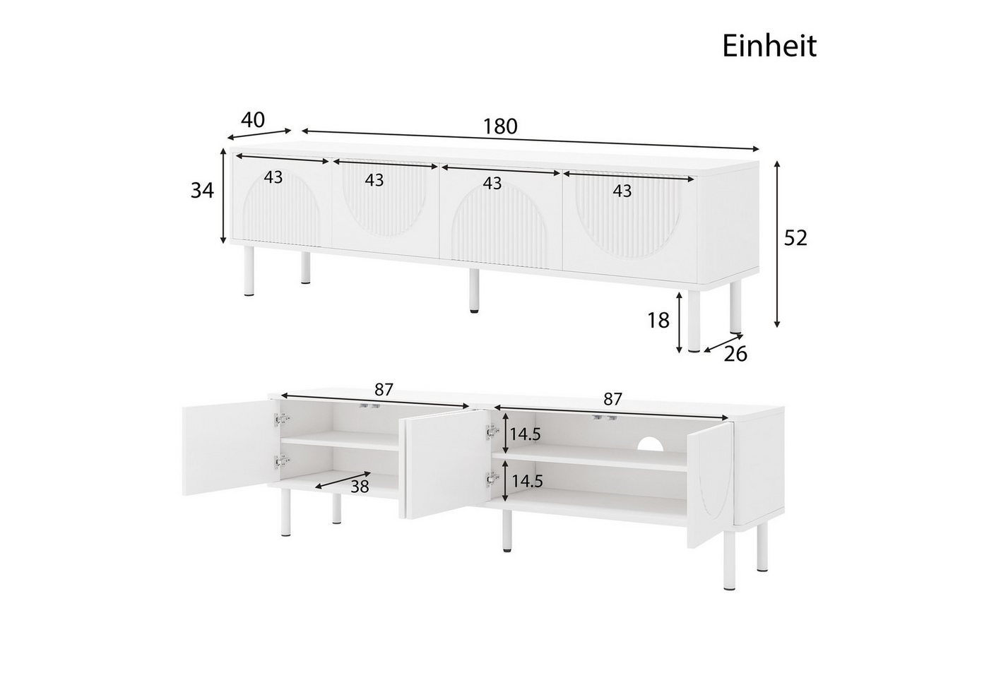 SOFTWEARY Lowboard Breite 180 cm, stehend, Modernes griffloses TV-Board, TV-Schrank – Bild 5 von 5