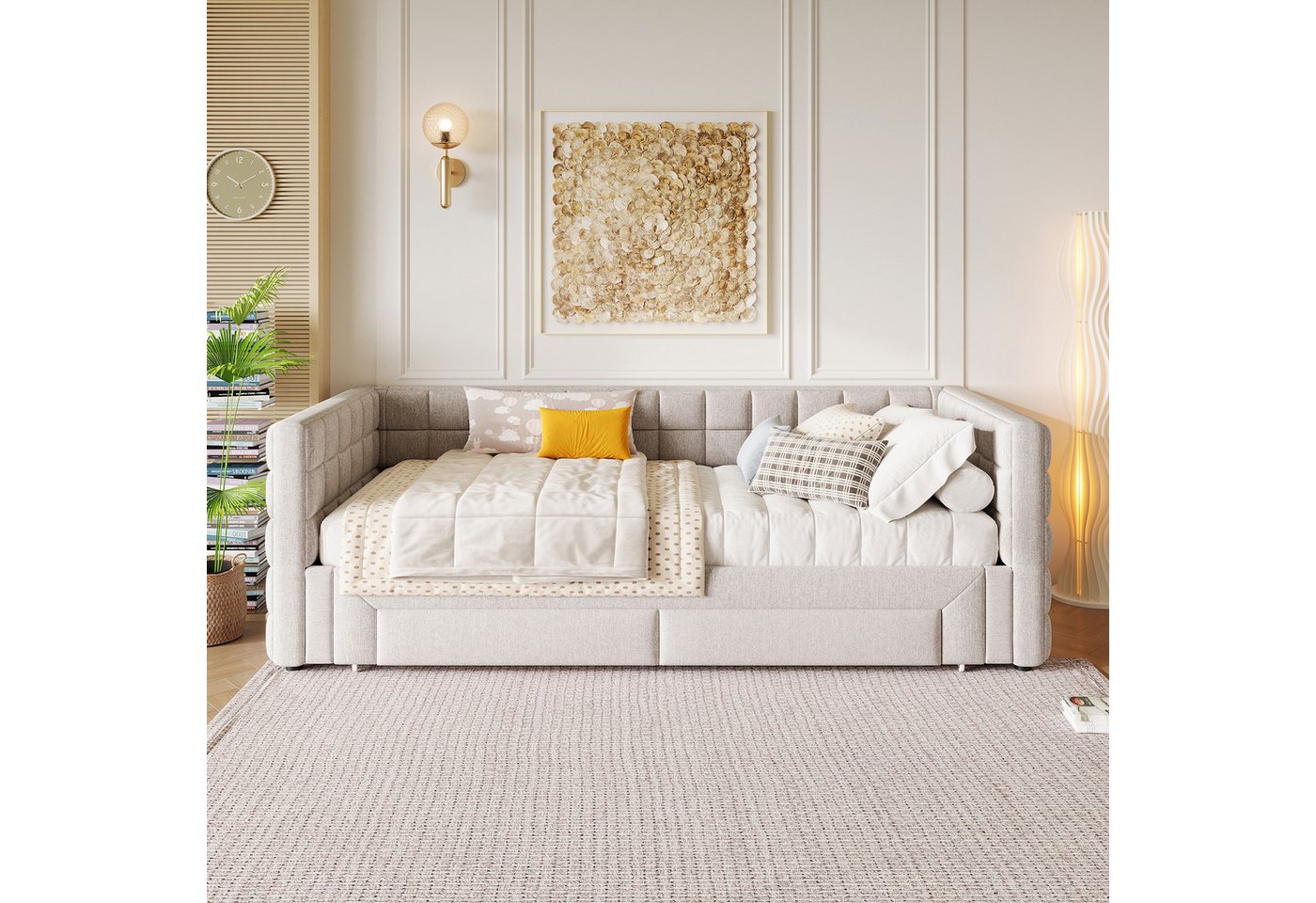 SOFTWEARY Schlafsofa mit Bettfunktion und Schubladen, 90x200cm/180x200cm, Schlafsofa mit Ausziehbett, Polsterbett – Bild 3 von 5