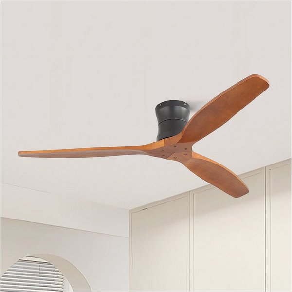 Sofucor Deckenventilator mit 3 Echtholzflügeln, leiser DC-Motor, 6 Geschwindigkeiten, Φ 132cm, mit Fernbedienung, Timer (1/4/8 h), ohne Leuchte und Aufhängung