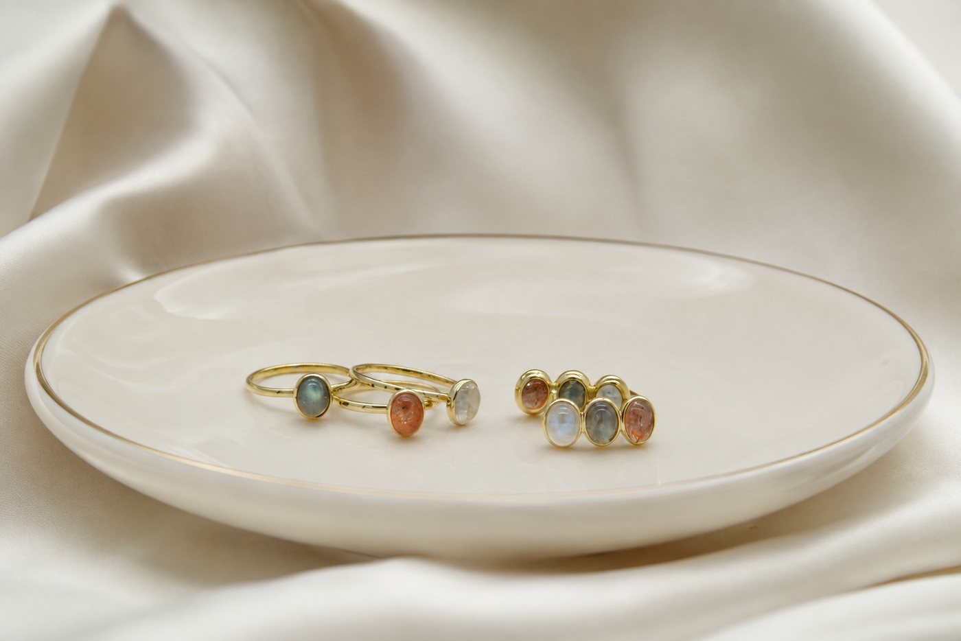 Sogni d'oro Fingerring "Goldschimmer" mit Sonnenstein, Silber 925 vergoldet – Bild 3 von 3