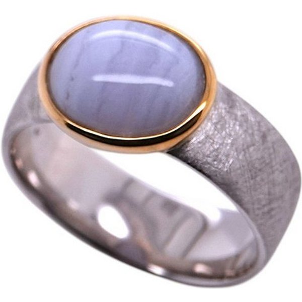 Sogni d'oro Fingerring mit Chalcedon, Silber 925, mattierte Ringschiene, vergoldeter Ringkopf