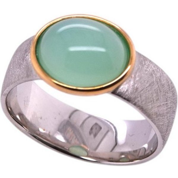 Sogni d'oro Fingerring Ring mit Chrysopras, Silber 925, mattierte Ringschiene, vergoldeter Ringkopf