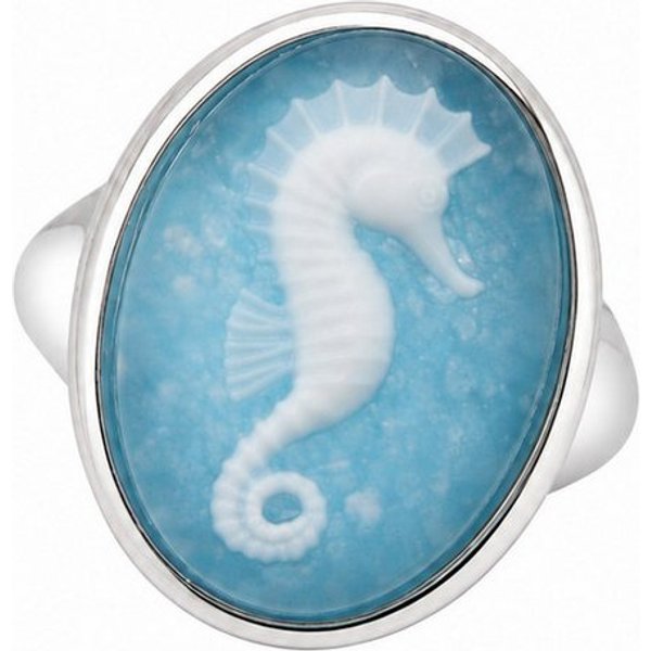 Sogni d'oro Fingerring "Seepferdchen" mit Aventurin Kamee, Silber 925