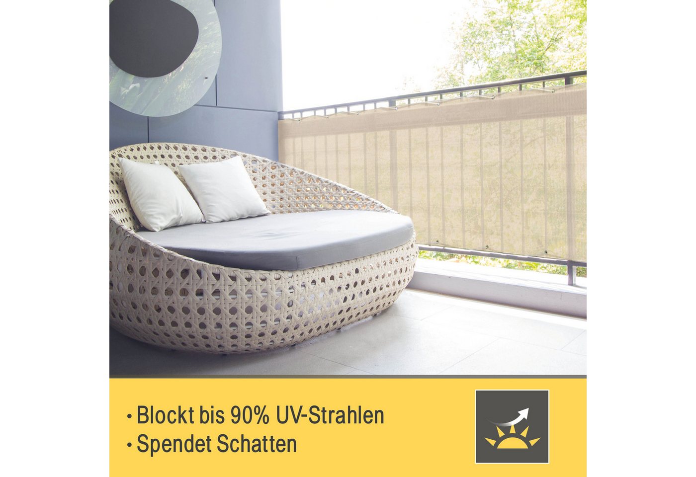 Sol Royal Balkonsichtschutz Balkon Sichtschutz blickdichte Balkonumspannung 90x500 cm, Crene Schutz für Balkon Geländer Sichtschutz Abdeckung mit Ösen und Korde – Bild 2 von 5