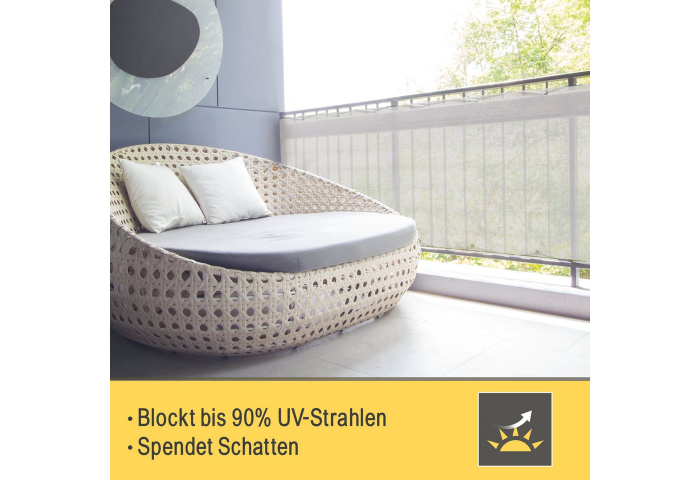 Sol Royal Balkonsichtschutz Balkon Sichtschutz blickdichte Balkonumspannung 90x500 cm, Weiß Schutz für Balkon Geländer Sichtschutz Abdeckung mit Ösen und Kordel – Bild 2 von 5