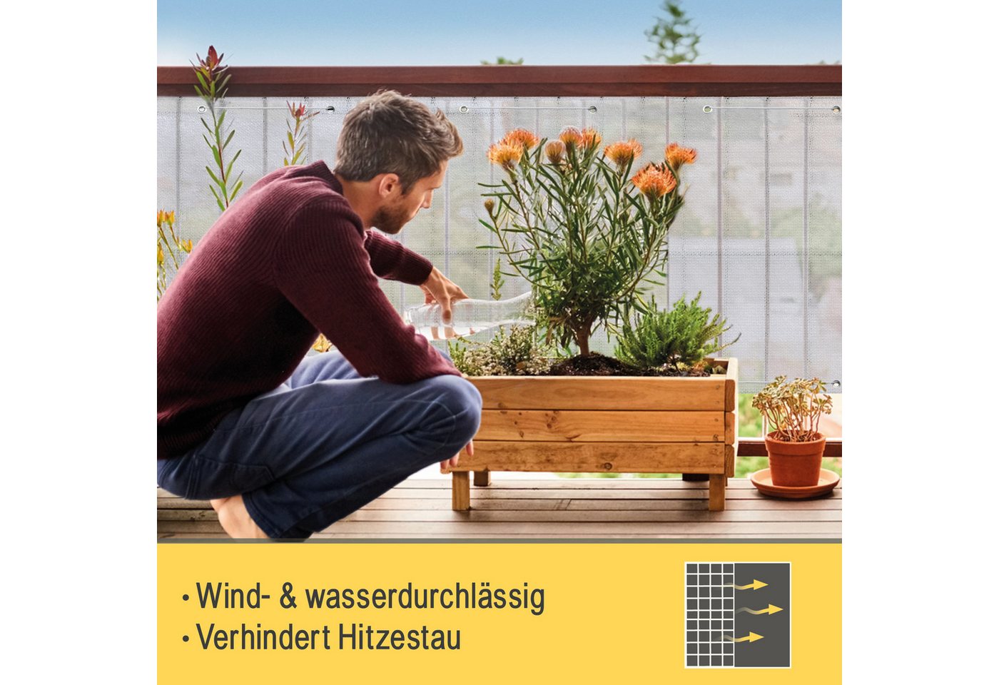 Sol Royal Balkonsichtschutz Balkon Sichtschutz blickdichte Balkonumspannung 90x500 cm, Weiß Schutz für Balkon Geländer Sichtschutz Abdeckung mit Ösen und Kordel – Bild 3 von 5