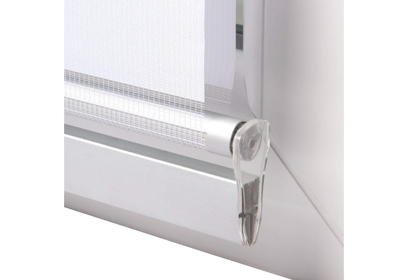 Rollo Doppelrollo SolDecor DK9, 60x160cm, Weiß – Klemmfix ohne Bohren, Sol Royal, für Fenster – inkl. Klemmfix Träger, Kassetten Doppelrollo – Bild 5 von 5
