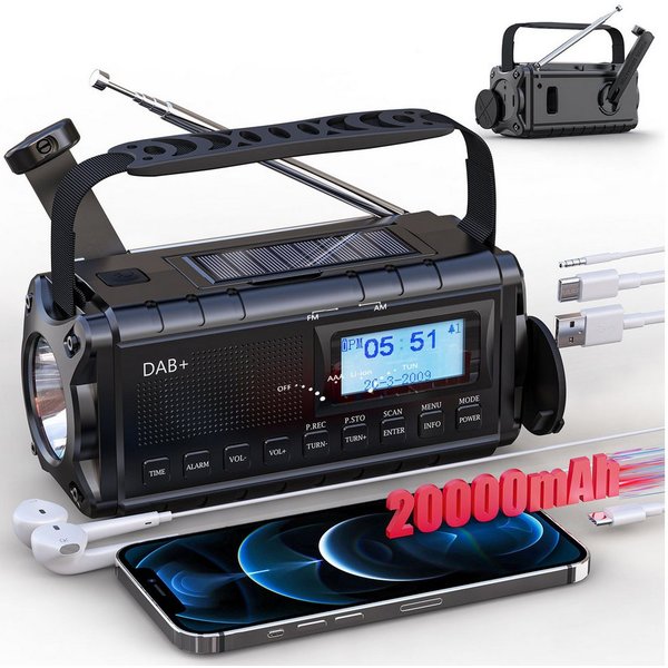 Solarbaby Multifunktionales Notfallradio, DAB+/FM Kurbelradio Notfallradio (mit Handy Ladefunktion, Wecker, SOS Alarm)