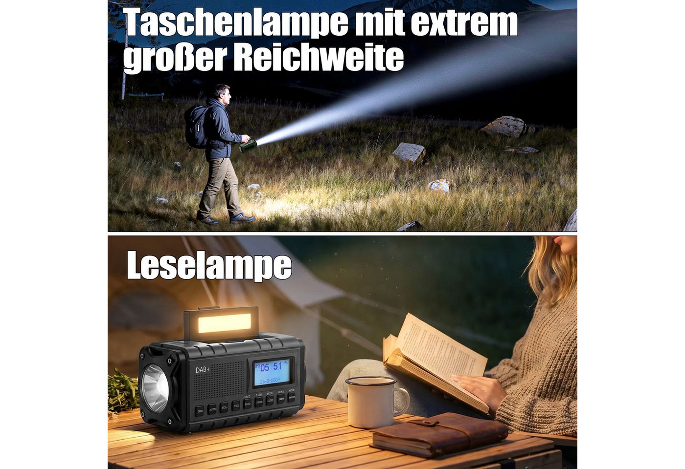 Solarbaby Multifunktionales Notfallradio, DAB+/FM Kurbelradio mit Solar,20000mAh Notfallradio (mit Handyladefunktion, Wecker, SOS Alarm, Teleskopantenne) – Bild 4 von 5