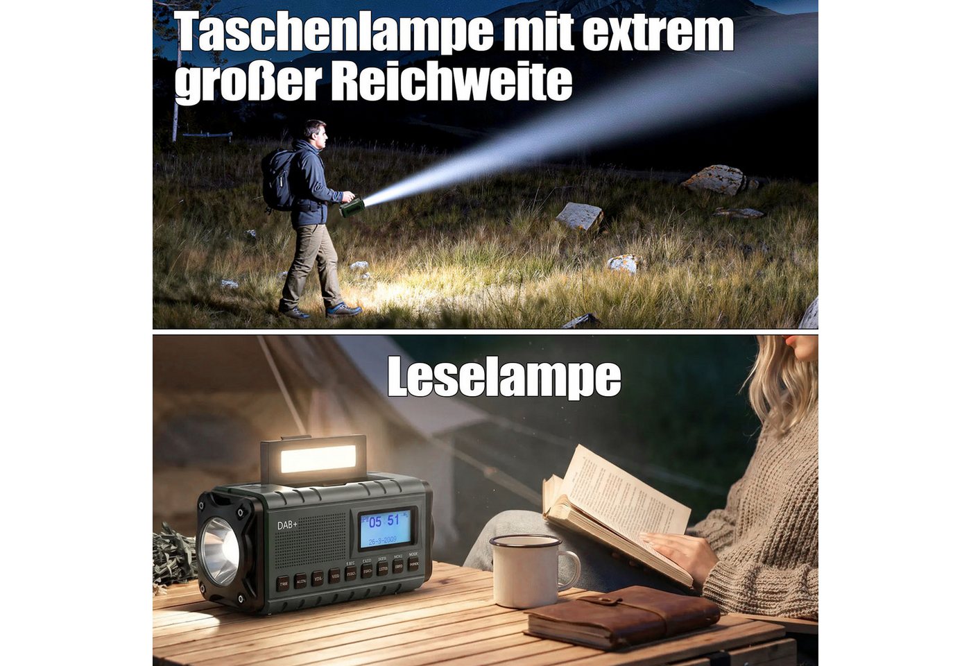Solarbaby Multifunktionales Notfallradio, DAB+/FM Kurbelradio mit Solar,20000mAh Notfallradio (mit Handyladefunktion, Wecker, SOS Alarm, Teleskopantenne) – Bild 3 von 5