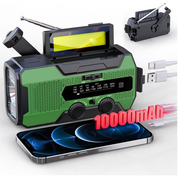 Solarbaby Solar Radio, AM/FM Kurbelradio mit Handy Ladefunktion Notfallradio (SOS Alarm, Leselampe)