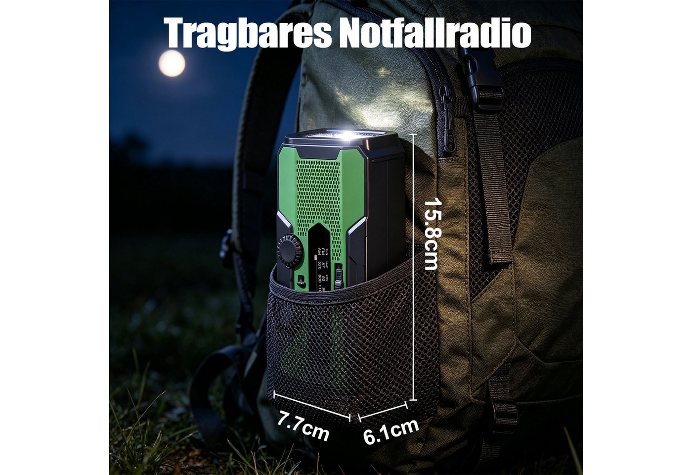 Solarbaby 10000mAh Notfallradio, AM/FM Kurbelradio mit Solar, Powerbank & SOS Notfallradio (Handyladefunktion, Leselampe, Teleskopantenne) – Bild 5 von 5