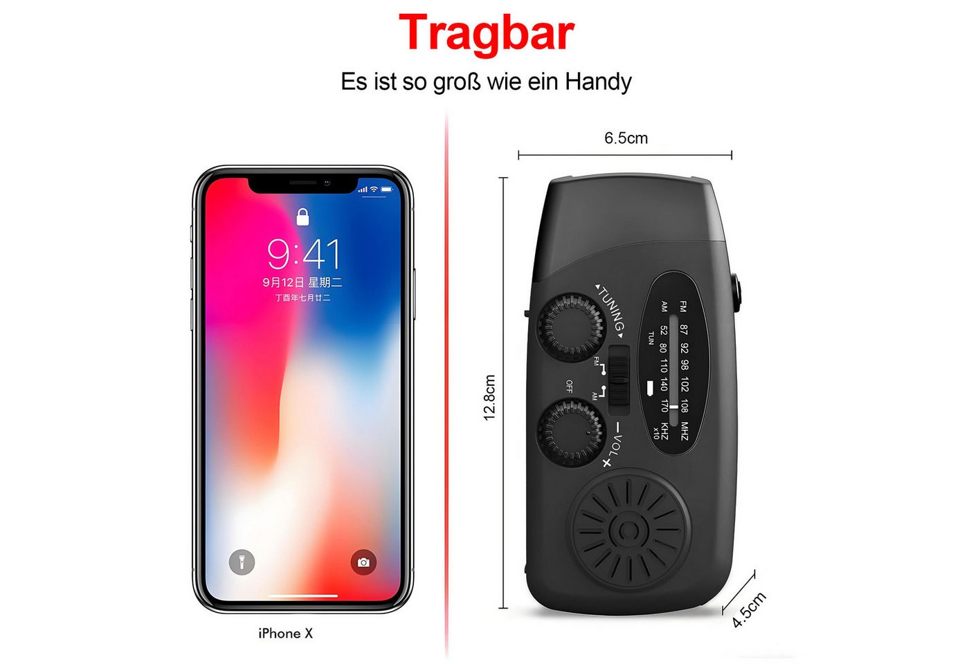 Solarbaby Notfallradio mit Kurbel & Solar, 2000mAh Powerbank, LED Lampe & SOS Notfallradio (AM/FM Wetterradio, Handy-Ladefunktion, Lithium-Akku, Leselampe) – Bild 2 von 5