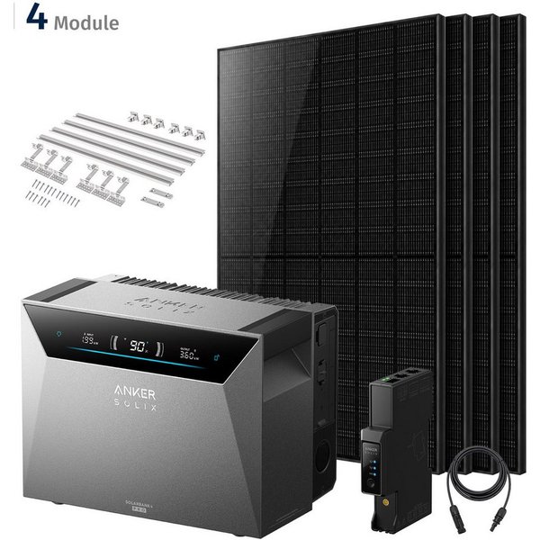 SolarMars Balkonkraftwerk mit Speicher Anker Solix Solarbank 4 E5000 Pro, 2000Wp komplett Set, (mit 1 x Smart Meter Gen 2, 4 Paar 4mm²-5M DC Kabel), optional An