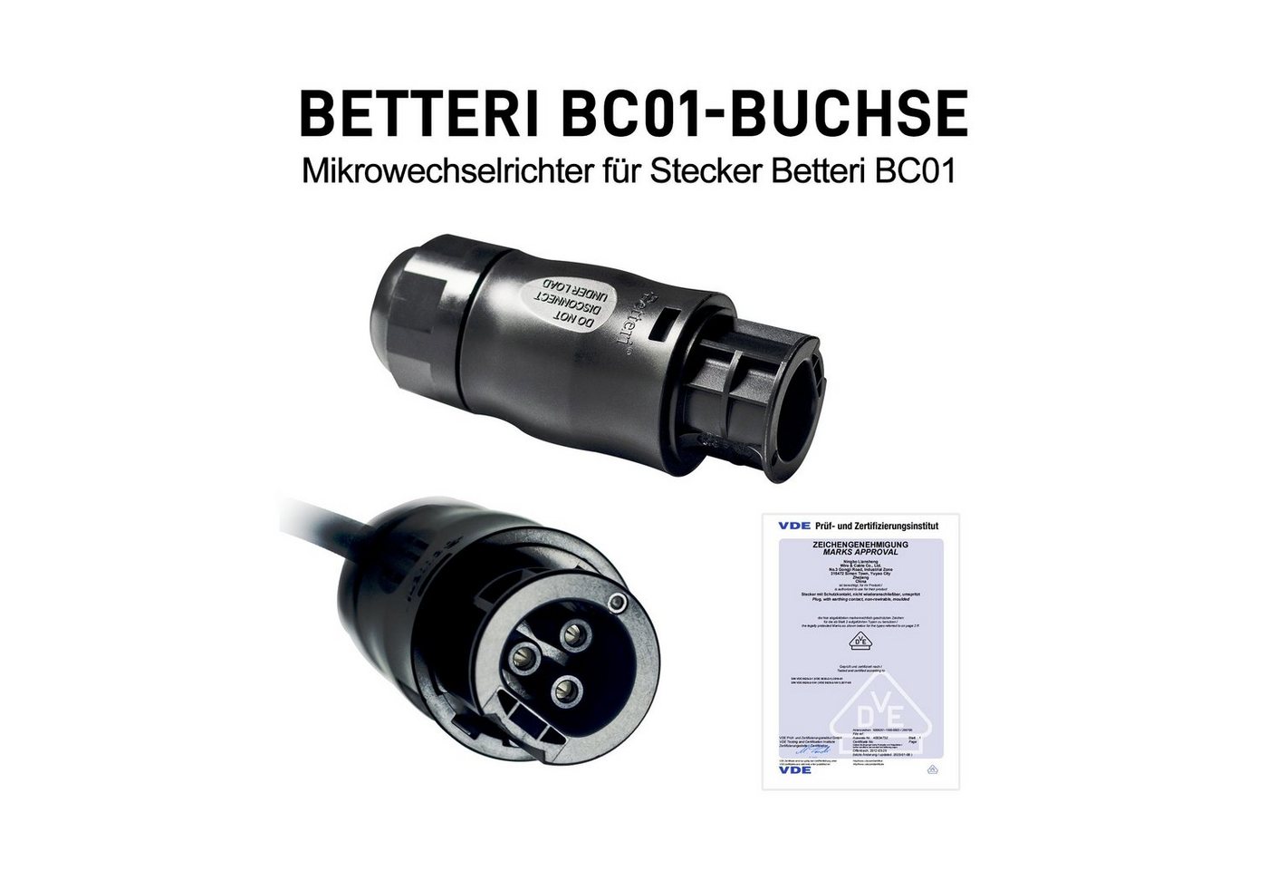 SolarMars Solaranlage Wechselrichter Betteri BC01 Kabel mit VDE Zertifikat, (Balkonkraftwerk Kabel 3 polig, mit Betteri BC01 Buchse(IP68), für Mikrowechselricht – Bild 2 von 5