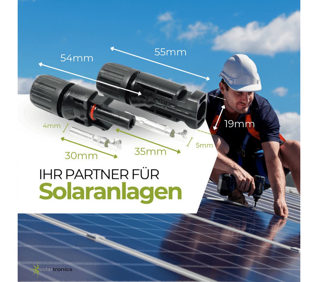 solartronics Solarmodul 5-100 Paar Solarstecker Solar-Spannschlüssel Set, Wasserdicht, (24-St) – Bild 5 von 5