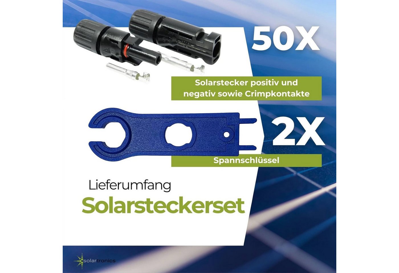 solartronics Solarmodul 5-100 Paar Solarstecker Solar-Spannschlüssel Set, Wasserdicht, (50-St) – Bild 2 von 5