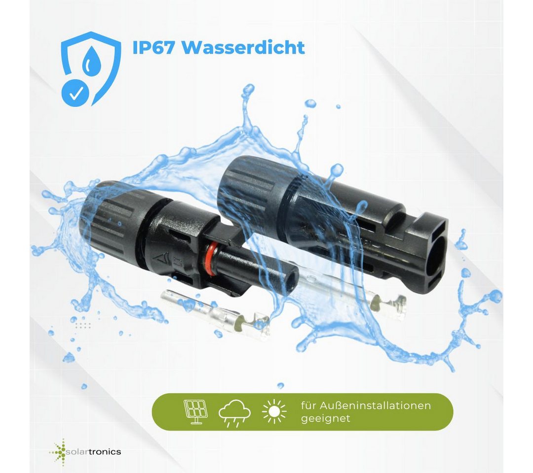 solartronics Solarmodul 5-100 Paar Solarstecker Solar-Spannschlüssel Set, Wasserdicht, (50-St) – Bild 3 von 5