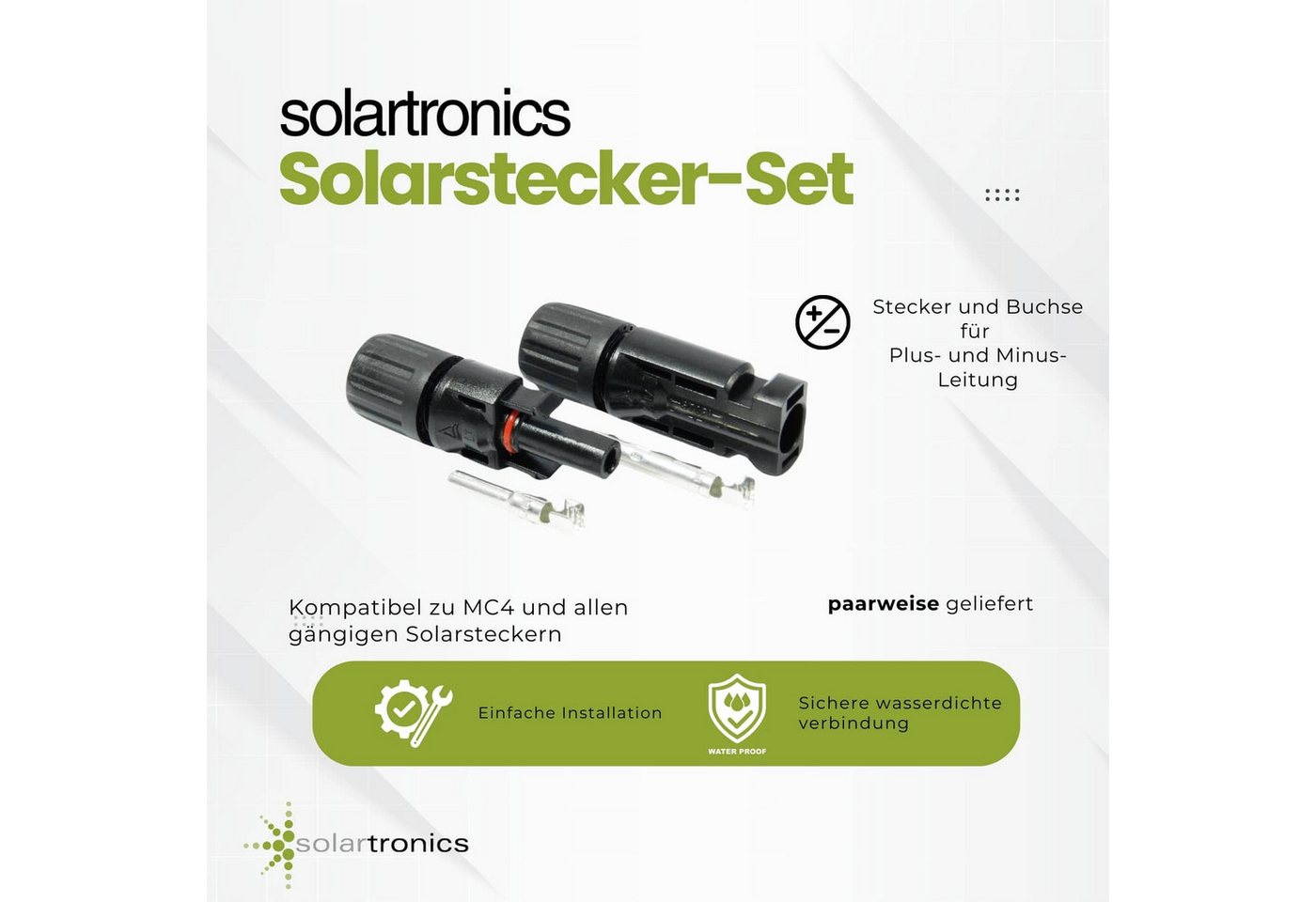 solartronics Solarmodul 5-100 Paar Solarstecker Solar-Spannschlüssel Set, Wasserdicht, (50-St) – Bild 4 von 5