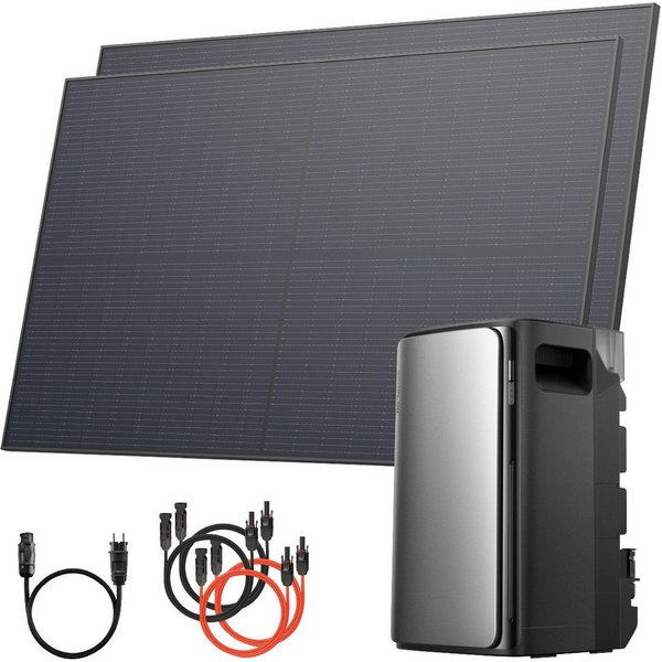 Solarway Balkonkraftwerk 1000Wp / 800W mit 1,9kWh Speicher komplett Steckdose, 1000 W, Monokristalline Halbzellen mit n-Type Technologie, (500W bifaziale Solarm