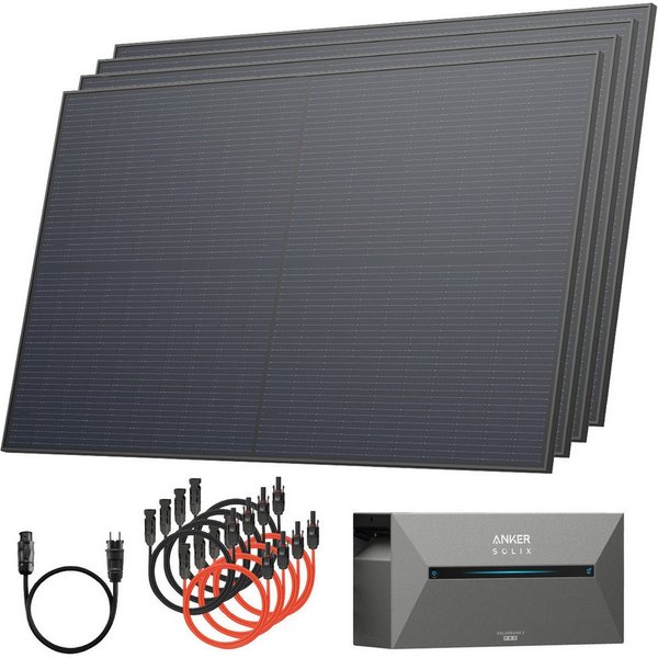 Solarway Balkonkraftwerk 1840 Wp / 800 Watt All in One mit 1,6 kWh Anker 2 Pro Speicher, 1840 W, Monokristallin, (460W Solarmodule & Anker Speicher & Zubehör), 